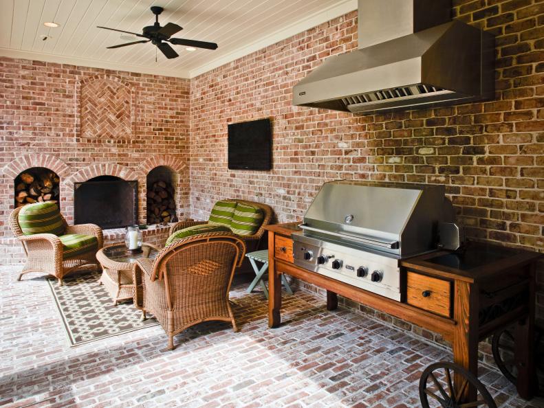 Enclosed Brick Patio With Grill