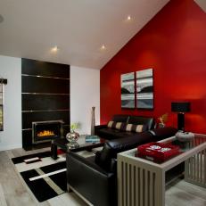 Modern Living Room with Red Accent Wall