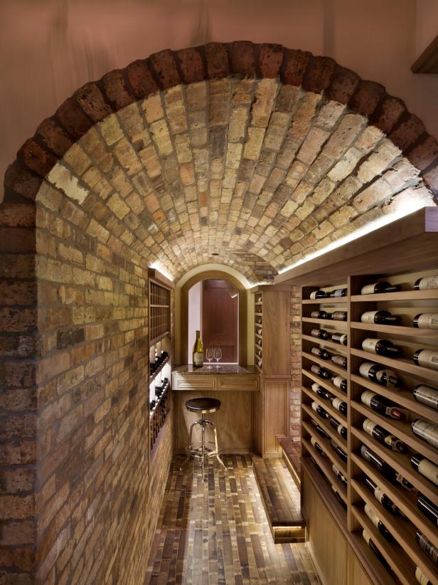 Arched Brick Hallway Entrance to Wine Cellar