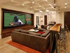 Media room with multiple seating areas