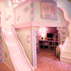 Girl's Room With Custom Princess Castle Bed
