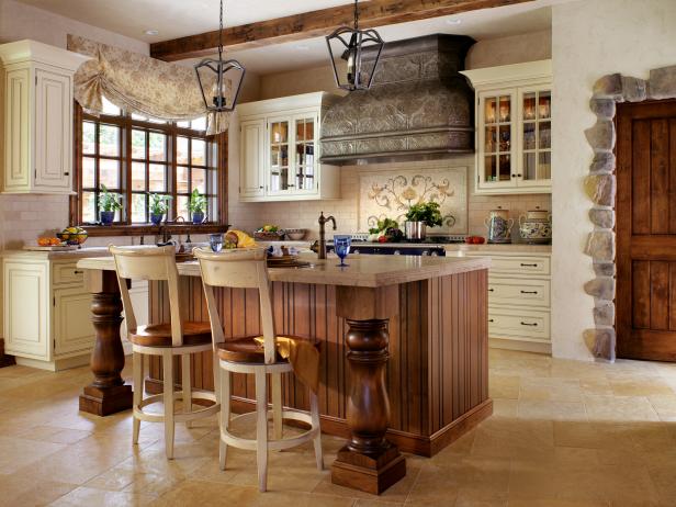 French Country Kitchen With Stone-Topped Island | HGTV