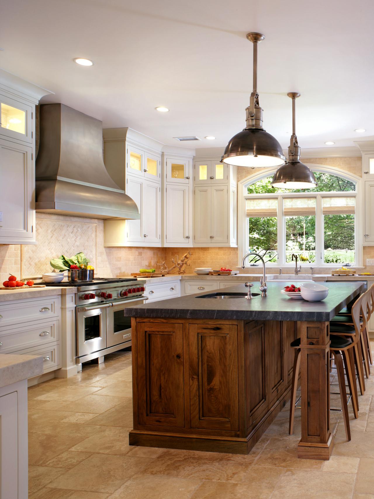 White Kitchen With Butternut Wood Island  HGTV