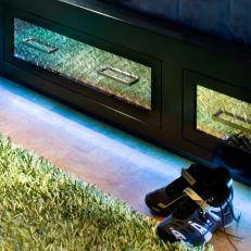 Green Shag Carpet and Diamond-Plate Industrial Drawers
