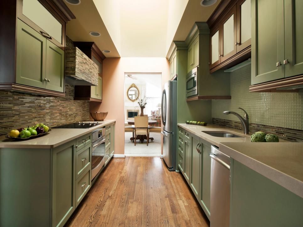 Transitional Galley Kitchen With Seafoam Green Cabinetry