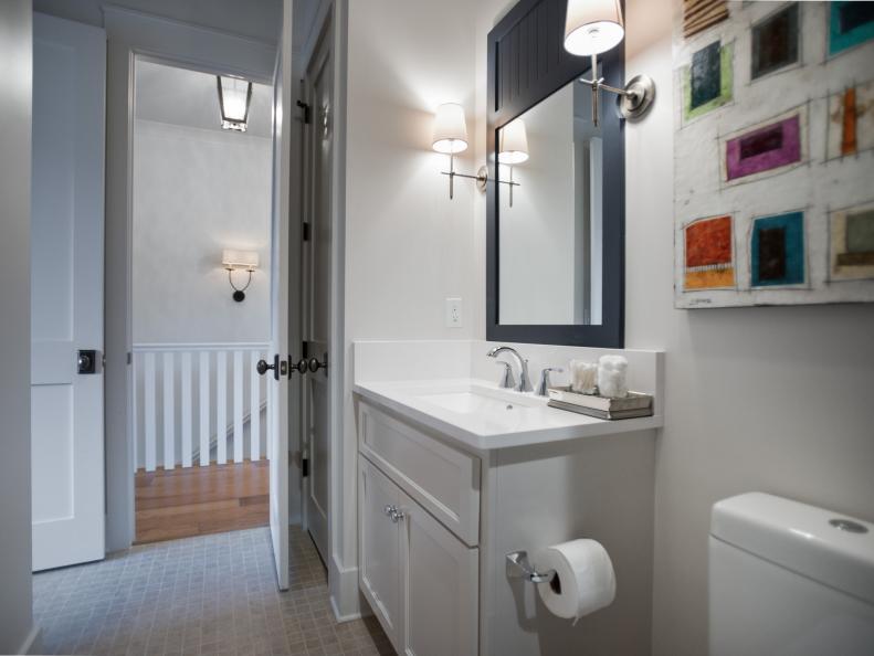 Contemporary, White Bathroom With Abstract Art