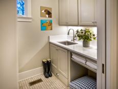 Neutral Laundry Room With Dog Art