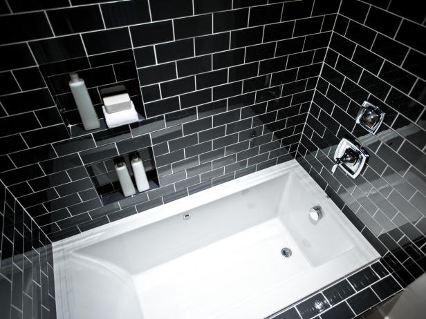 Black Subway Tile Shower In Contemporary Bathroom Hgtv