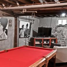 Urban Basement Game Room With Pool Table