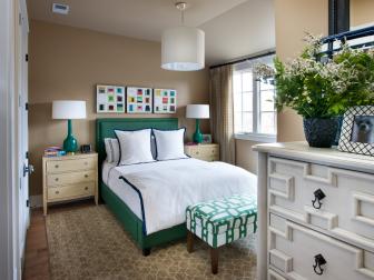 Neutral Guest Bedroom With Green Bed