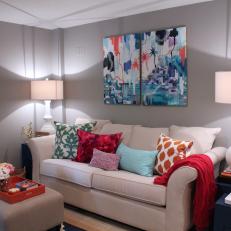Bold Art Brings the Shore to a Soft Gray Living Room