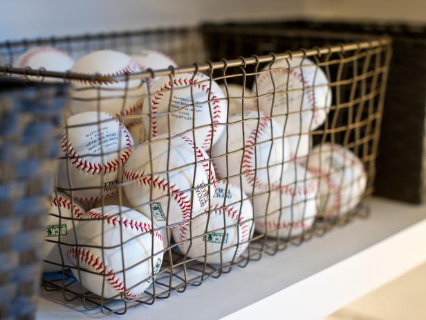 Rustic Wire Basket With Baseballs