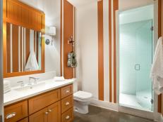 Contemporary Orange and White Striped Bathroom 