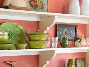 Pink Kitchen With Open Shelves