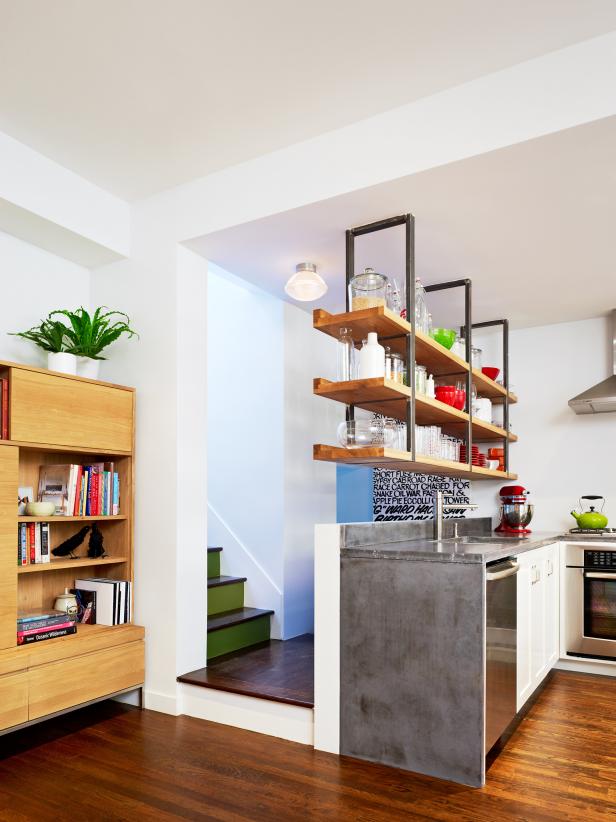 Contemporary Kitchen With Hanging Open Shelves