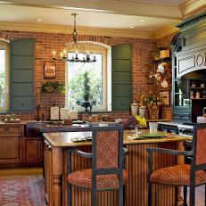 French Country Kitchen With Exposed Brick Wall French Country Kitchen With Exposed Brick Wall