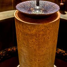 Stone Pedestal Sink Base with Asian Inspired Vessel