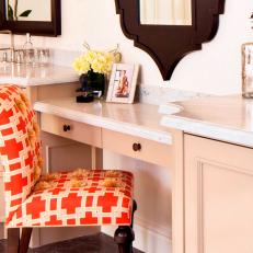 Bathroom Vanity with Orange Upholstered Chair