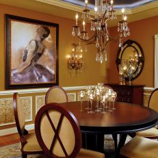 Brown Transitional Dining Room Gets Feminine Touch