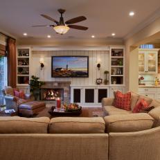 Living Room With Custom Built-Ins and Beadboard Wall