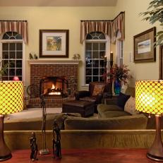 Yellow Lamps Add Flair to Transitional Family Room