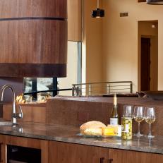 Contemporary Kitchen With Wet Bar and Wine Fridge