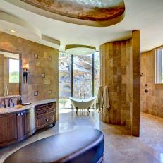 Southwestern Bathroom With Walk-In Shower Is Spacious and Open
