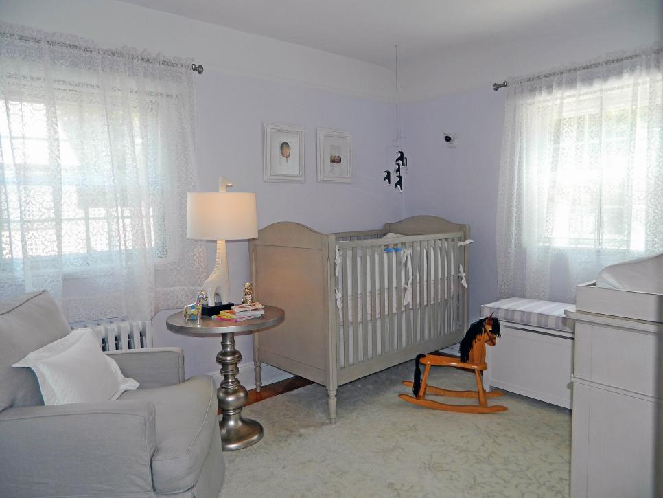 Pale Lavender Nursery With Gray Crib, Lavender Curtains For Nursery