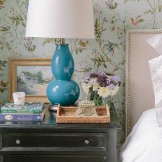 Turquoise Lamp In Cottage Bedroom 