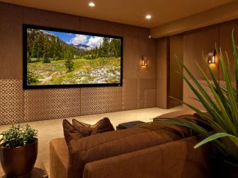 Brown and Gold Contemporary Media Room Is Stylish, Cozy
