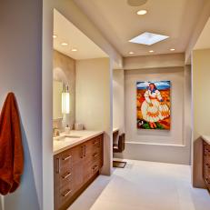 Contemporary Master Bathroom With Colorful Artwork