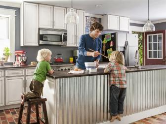 Boys cooking in Remodeled Kitchen 