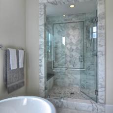 Bright-and-Airy Master Bathroom With Marble Shower