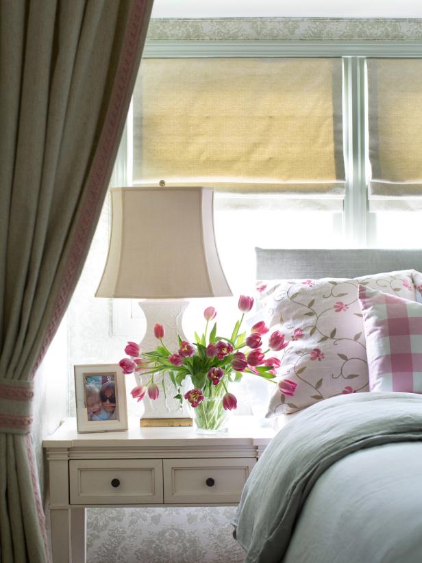 Cottage Bedroom Detail With Pink Tulips