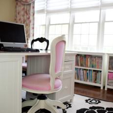 Floral-Themed Home Office With Pink Desk Chair