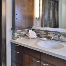 Mosaic Tile Backsplash Adds Beauty and Texture to Modern Bathroom