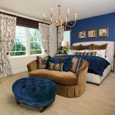 Luxurious Master Bedroom With Blue Velvet Detail