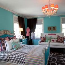 Blue Teen's Bedroom with Mix of Colors and Patterns