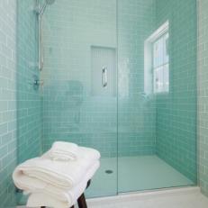 Serene Shower Area With Mint-Colored Subway Tile