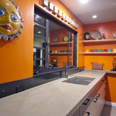 Orange Kitchen With Pass-Through Window