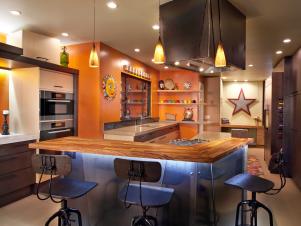 Orange Contemporary and Industrial Kitchen with Is