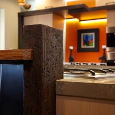 Reclaimed Wood Post in Contemporary Kitchen