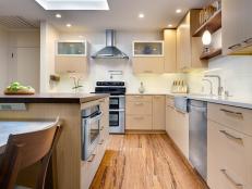 Bamboo Flooring and Neutral Cabinets in Contemporary Kitchen