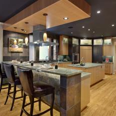 Dark Contemporary Kitchen With Slate Eating Bar 