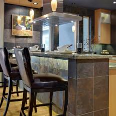 Sleek Slate Tiles in Contemporary Kitchen and Dining Space