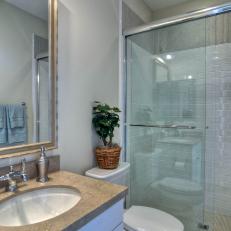 Small Traditional Bathroom With White Subway Tile
