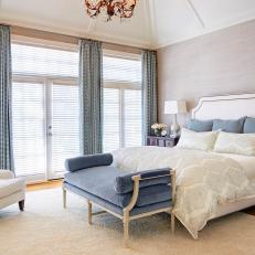 TransitionalMaster Bedroom with Chandelier