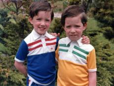 Property Brothers as Kids in Striped Shirts