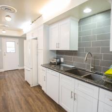White and Gray Kitchen With Quartz Countertops