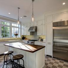 White Traditional Kitchen With Patterned Tile